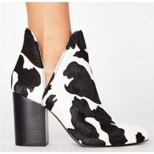 Steve Madden Rookie Genuine Calf Hair Ankle Boots Cow Print Black White Western